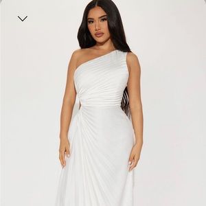 White Fashion Nova One shoulder Maxi Dress